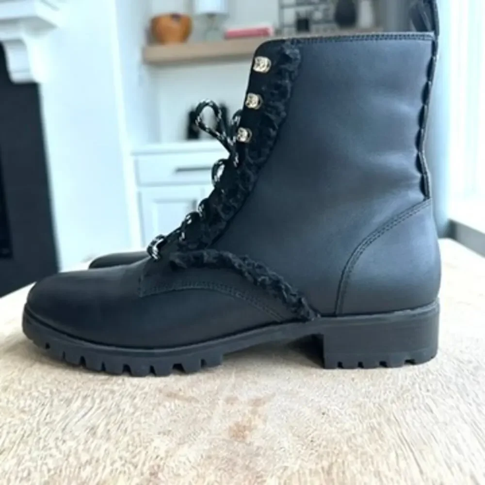 Kate‎ Spade Raquelle Lace-Up Shearling Combat Boots, Black, Size 8.5 Combat Edgy
